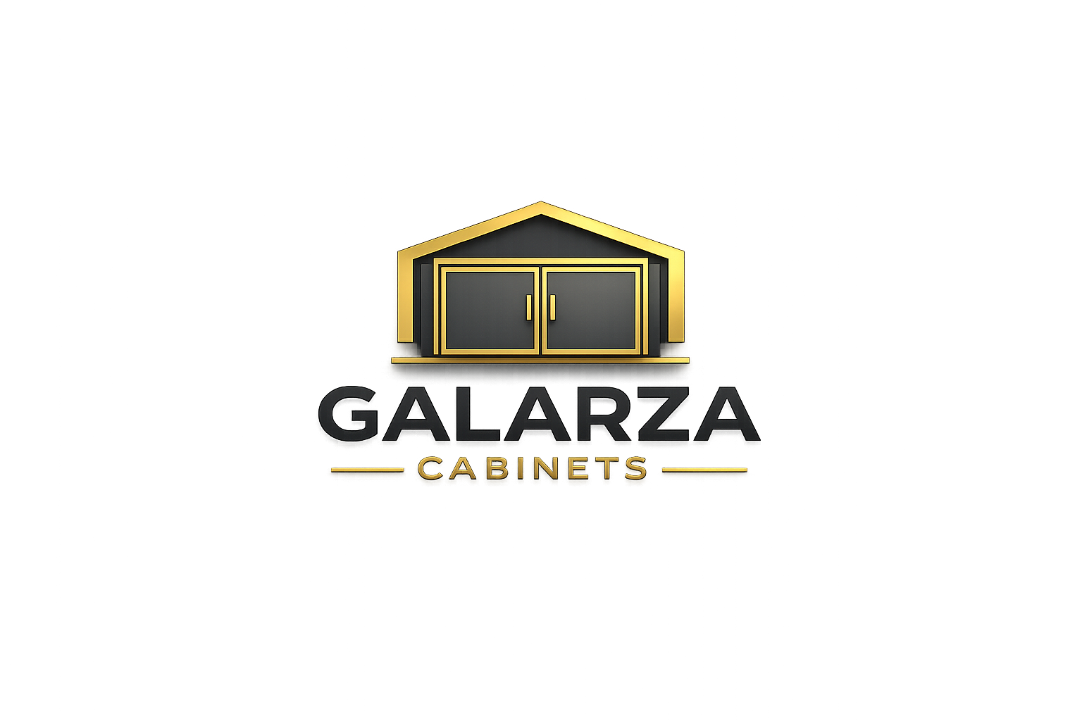 Logo of Galarza Cabinets featuring a black and gold stylized house icon above the company name.