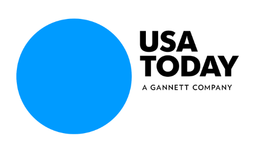 USA Today logo with a large blue circle and black text