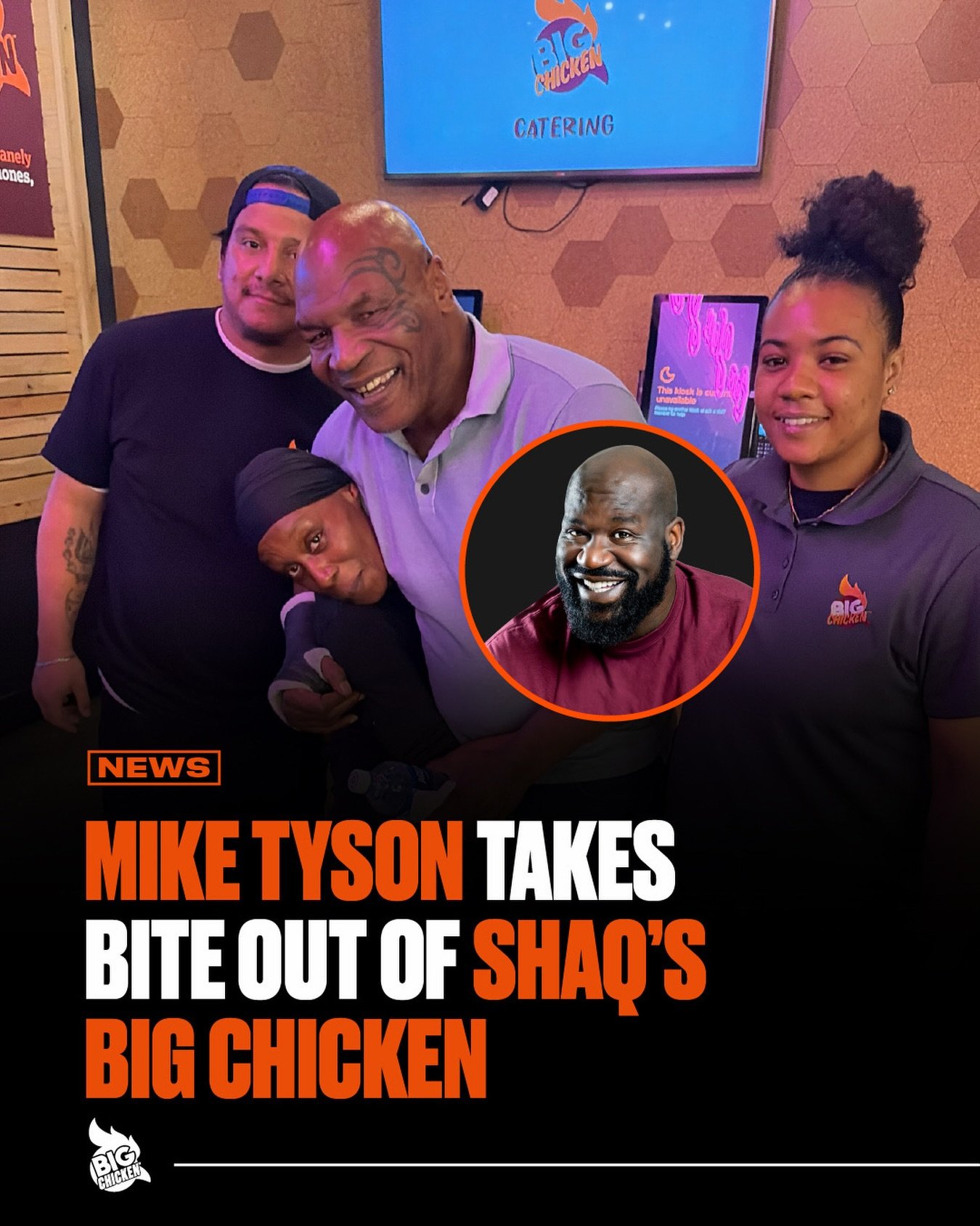 Best bite Mike has ever taken 🤝 thanks for stopping by! 🥊🐔 @miketyson 

#shaq #miketyson #bigchicken #lasvegas #paradiselasvegas