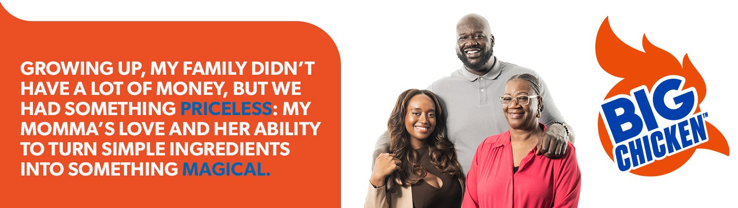 "Growing up, my family didn’t have a lot of money, but we had something priceless: my momma’s love and her ability to turn simple ingredients into something magical. " And includes a photo of Shaw and his family