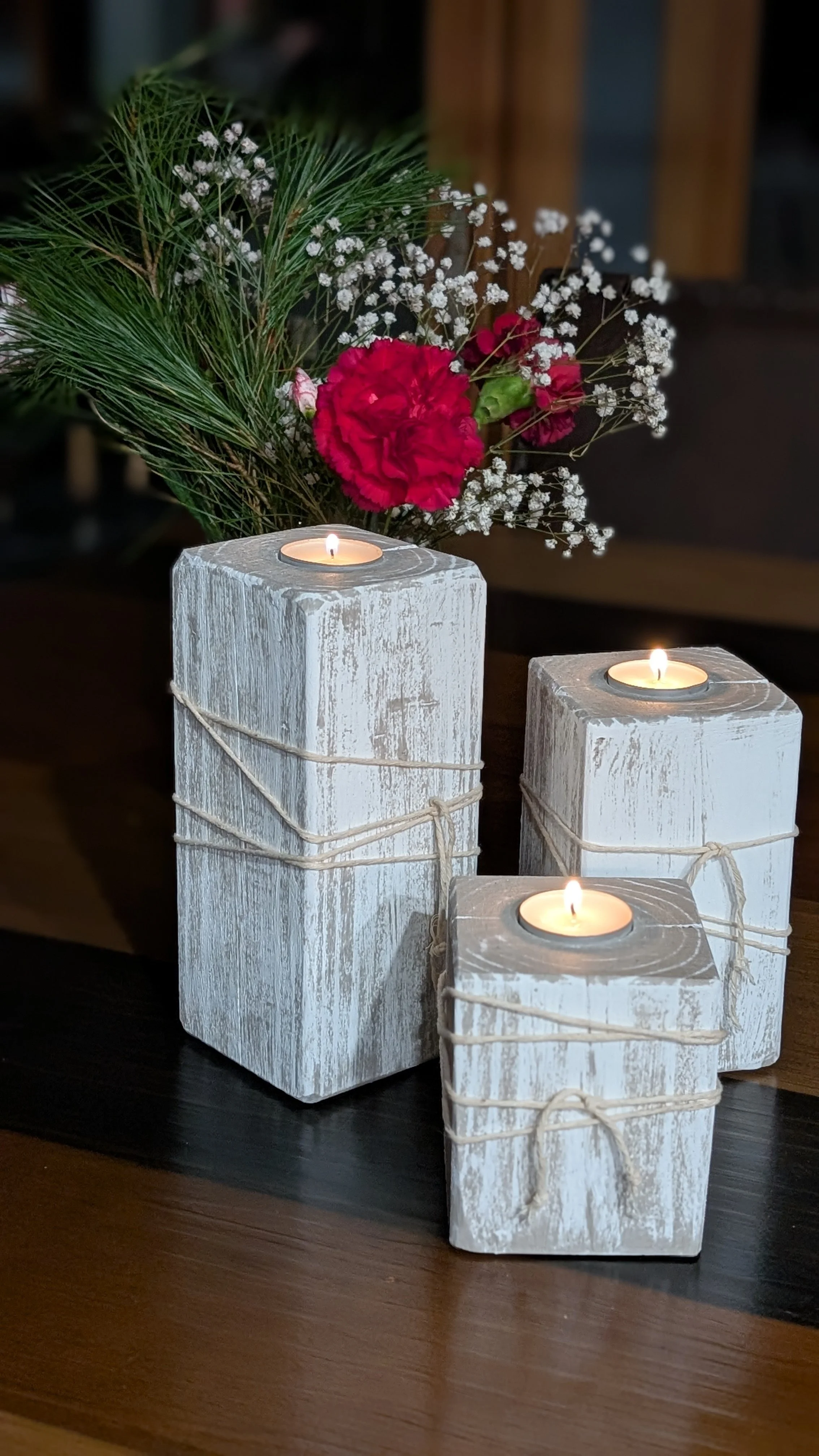 Tea Light Set - Distressed Wood