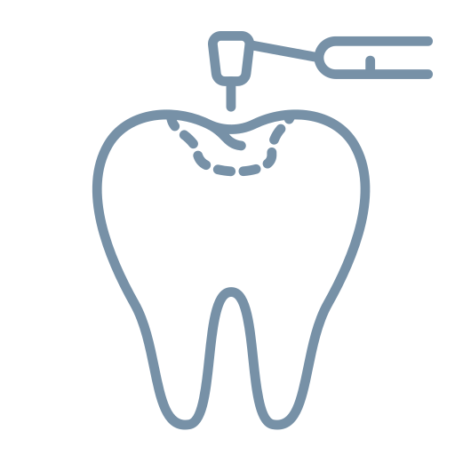 Illustration of a tooth with a dental drill and a filling being placed.