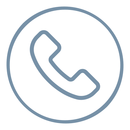 Icon of a phone receiver inside a circle.