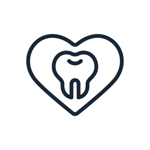 Tooth inside a heart outline, symbolizing dental health and care.