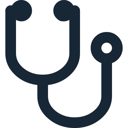 Icon of a stethoscope, with earpieces at the top and tubing forming a U-shape.