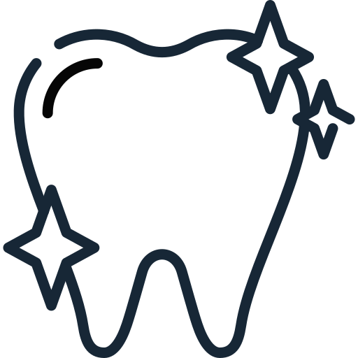 Line drawing of a tooth with stars around it.