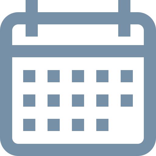 A simple calendar icon with a grid and two rings at the top.