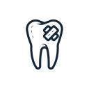Illustration of a tooth with a dental floss in a dark blue outline