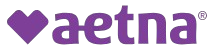 A purple logo with the word 'aetna' in lowercase letters and a heart symbol to the left of the text.