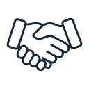 Outline of two hands shaking.