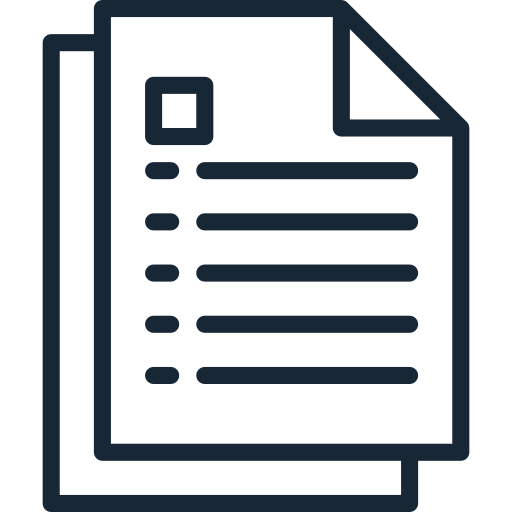 Icon of a document or report with text lines and a small image or icon at the top left corner.