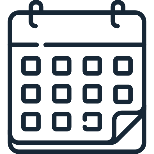 Line drawing of a calendar with some days marked and a folded corner.