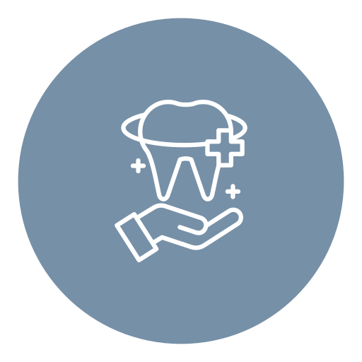 Icon of a tooth with a dental cross, held by a hand, representing dental care or dentistry.