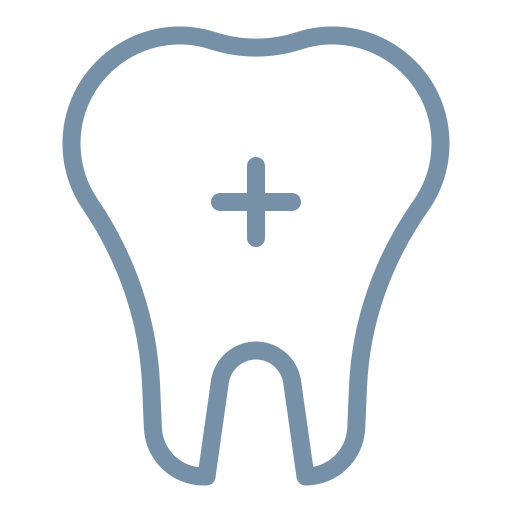 Line drawing of a tooth with a dental plus sign inside.