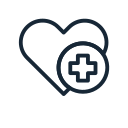 A heart with a medical cross inside, symbolizing healthcare or medical aid.
