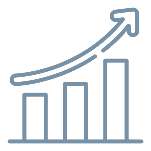 Bar chart with an upward trending arrow indicating growth or increase.