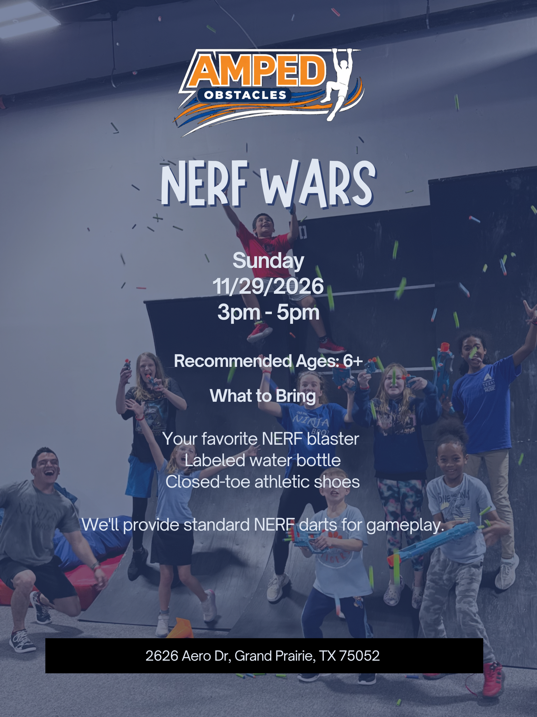 NERF Wars Are Back at Amped Obstacles! Join the Ultimate NERF Battle in Grand Prairie, TX on November 29, 2026