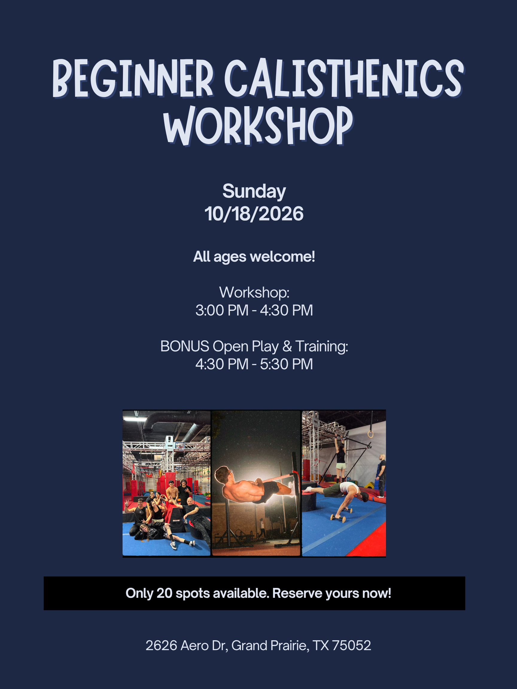 NEW EVENT ALERT: BEGINNER CALISTHENICS WORKSHOP!
