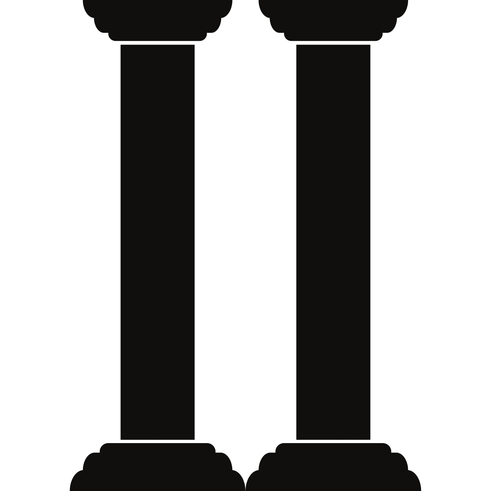 Two black stone columns with decorative capitals.