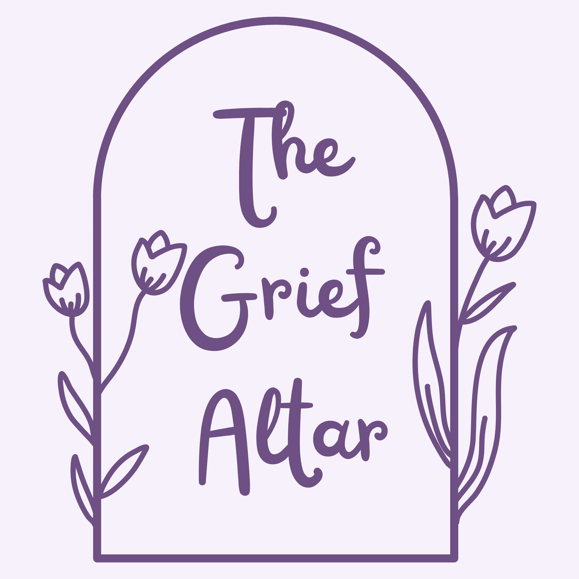 Hand-drawn purple greeting card with flowers and the words 'The Trif' in the center.