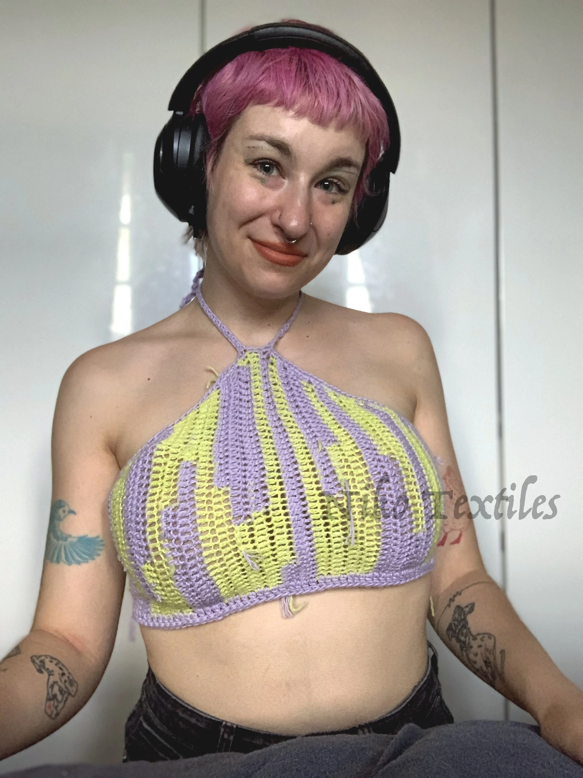 Scrap Chartreuse and Lilac Halter Top 1.jpg