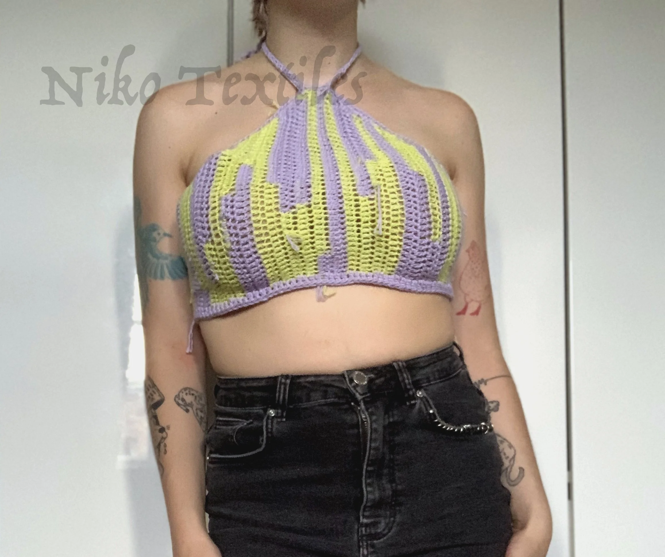Scrap Chartreuse and Lilac Halter Top 4.jpg