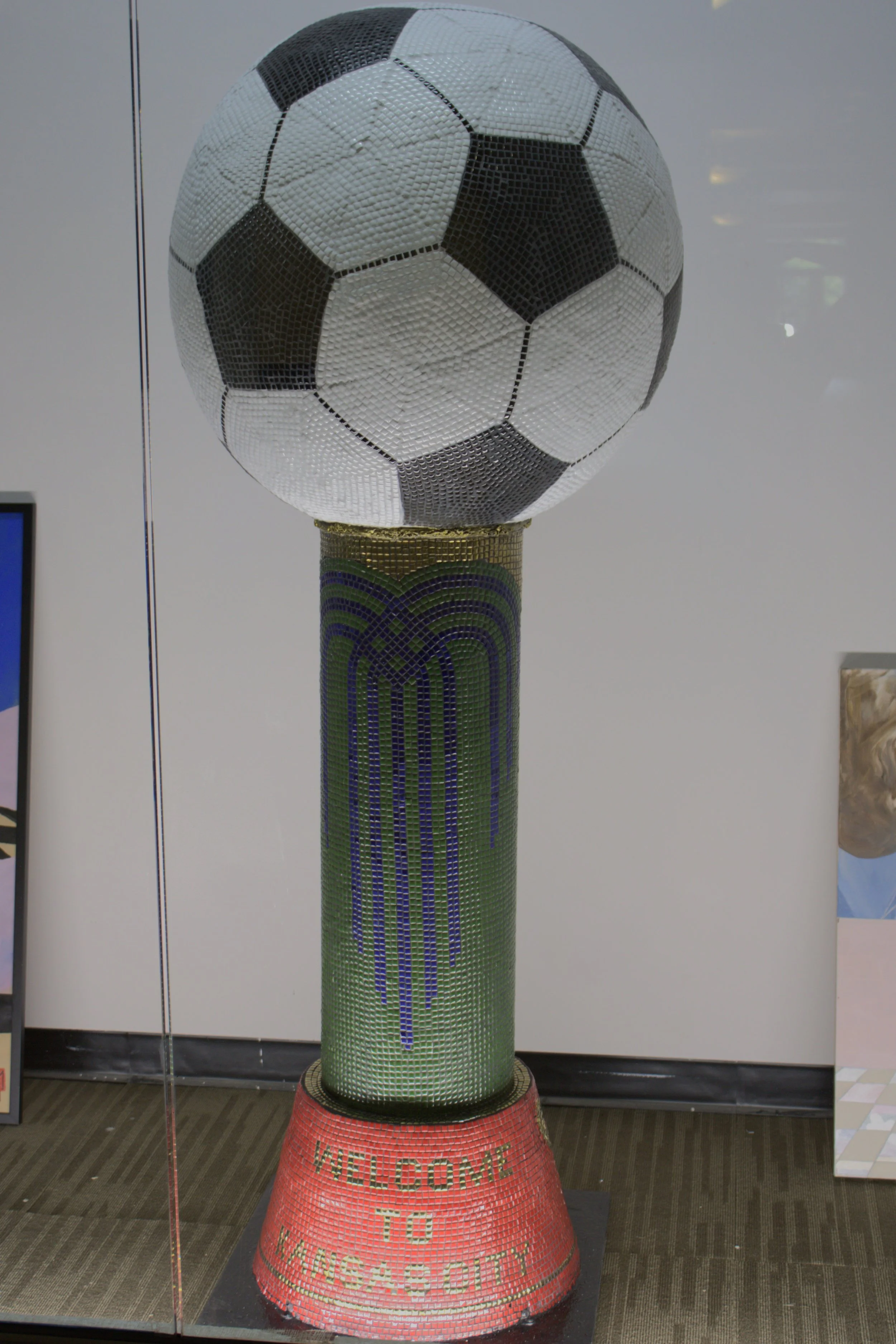 large soccer ball mosaic sculpture