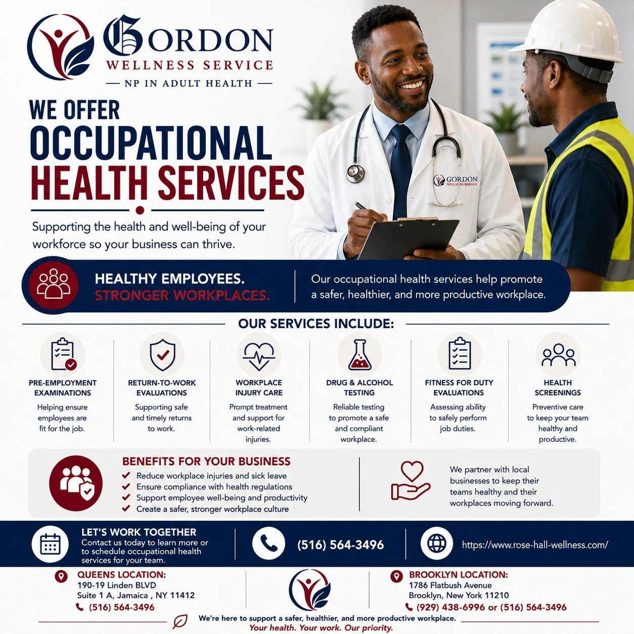 Rodrico Gordon NP in Adult Health d/b/a GORDON WELLNESS SERVICE.

🏥 GORDON WELLNESS SERVICE now proudly offers comprehensive Occupational Health Services to support employees and businesses in maintaining a safe, healthy, and productive workforce.

