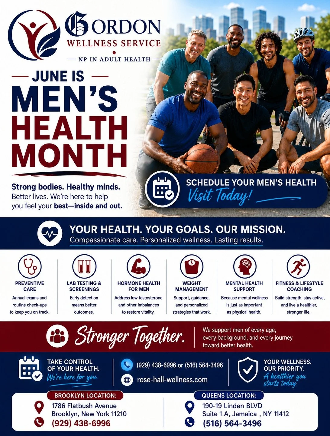 Rodrico Gordon NP In Adult Health PLLC d/b/a GORDON WELLNESS SERVICE

June is Men&rsquo;s Health Month!

June is a time to raise awareness about the importance of preventive care and overall wellness for men. 

--At GORDON WELLNESS SERVICE, we are co