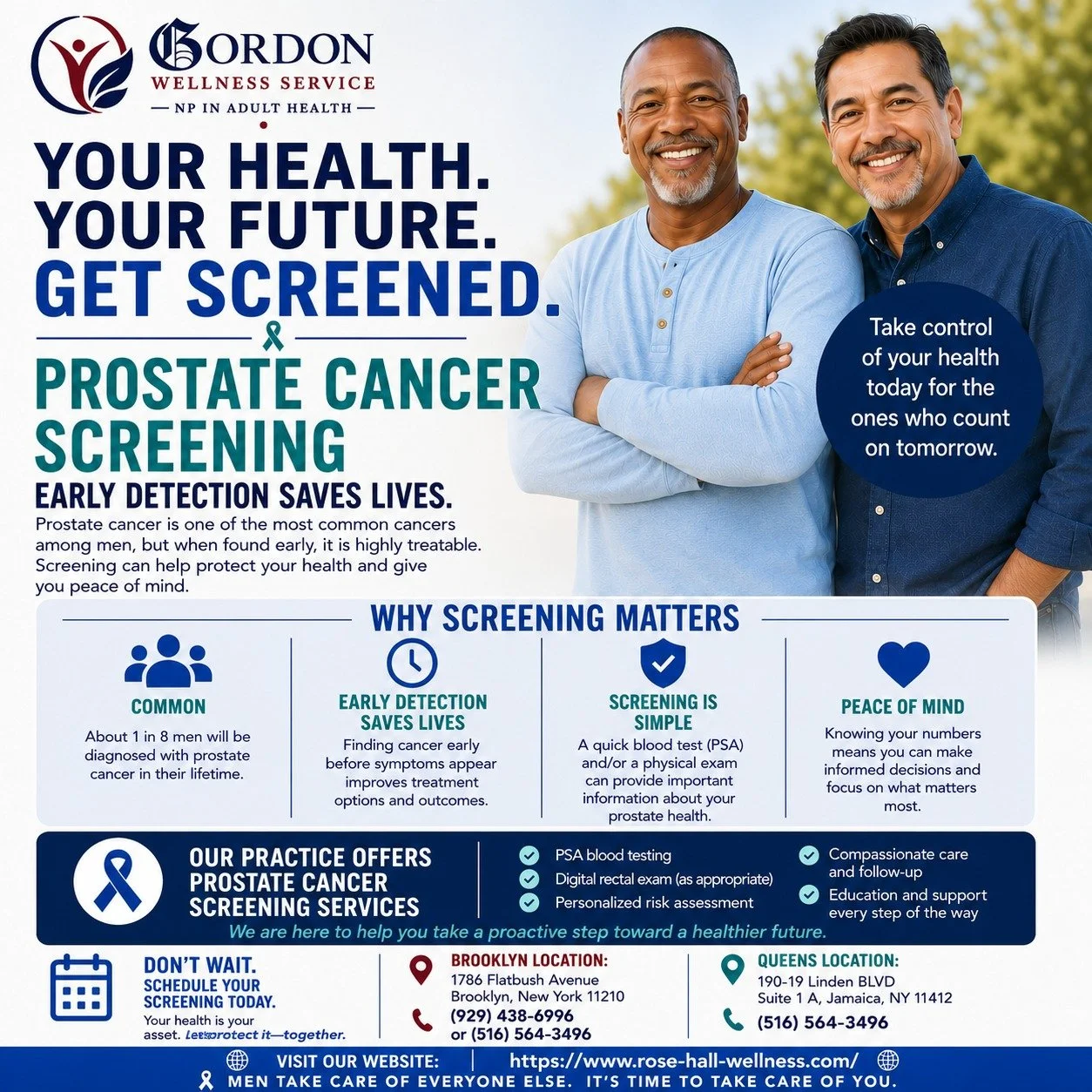 Rodrico Gordon NP In Adult Health PLLC d/b/a GORDON WELLNESS SERVICE

--Prostate cancer screening is an important part of preventive healthcare for men, especially those over age 40 or with a family history of prostate cancer. 

--Early detection can