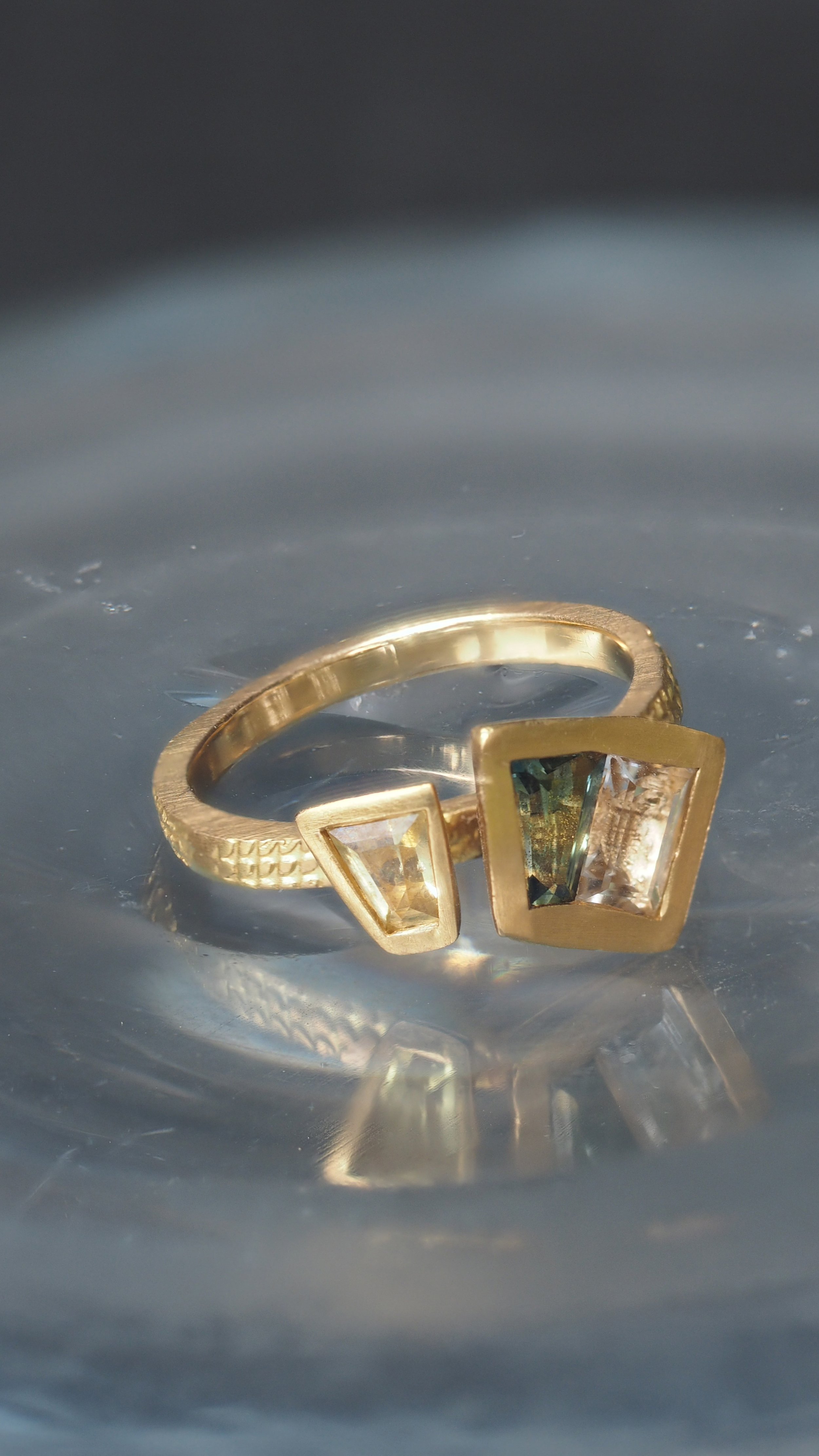 Handmade engagement ring gold and sapphires by Georgie Brooks