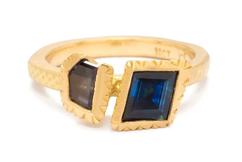Steren Ring meaning "Star ".Spinel & Sapphire Recycled 18ct Yellow Gold