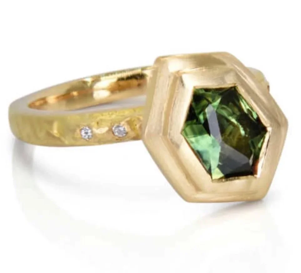 Endellion an ancient Cornish name meaning "Fire Soul" Hand cut Australian Sapphire, recycled 18ct Yellow Gold. 