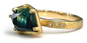 Hand made custom engagement ring. Australian Sapphire, Diamonds & Recycled 18ct Yellow Gold.