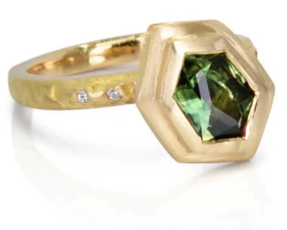Endellion an ancient Cornish name meaning "Fire Soul" Hand cut Australian Sapphire, recycled 18ct Yellow Gold. 