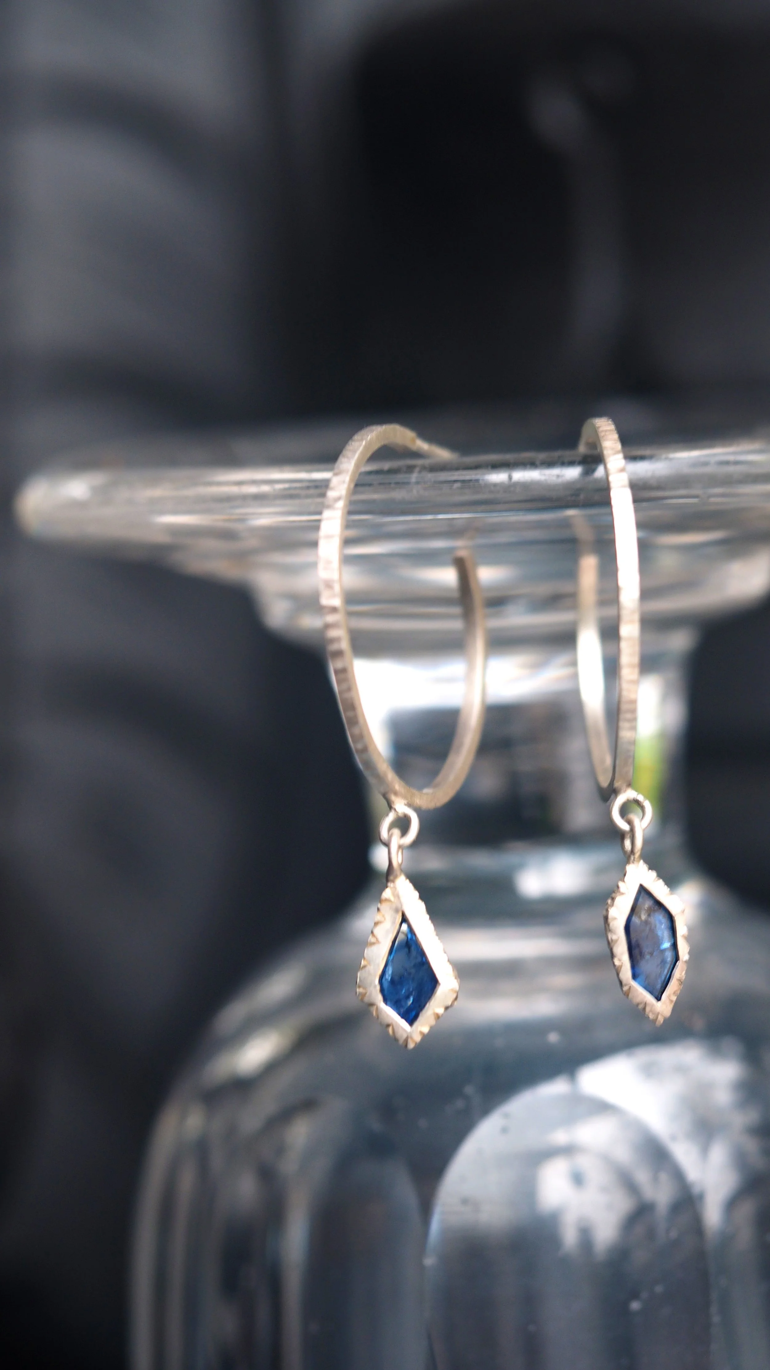 Sterling silver hoop earrings with Sapphires by Georgie Brooks