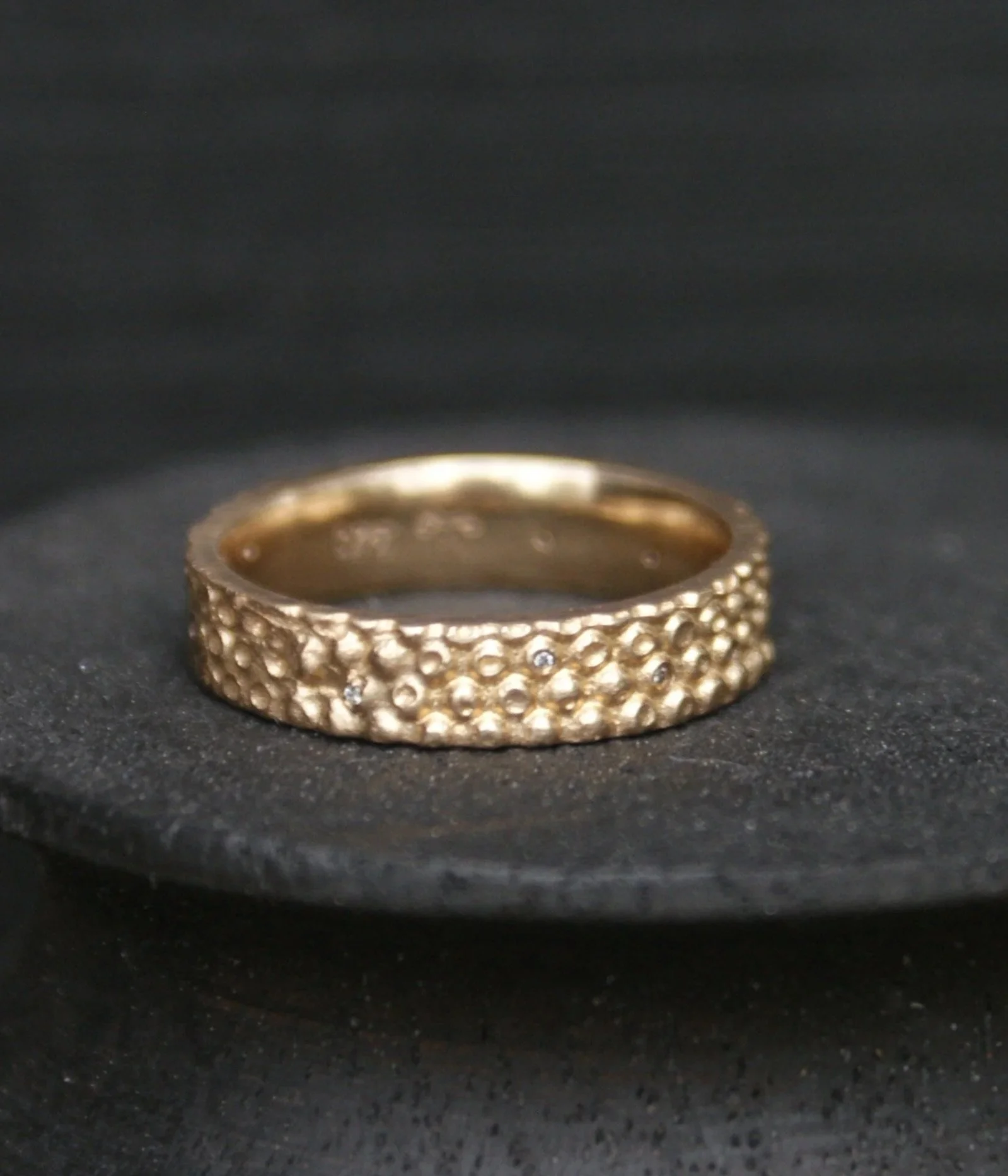 9ct yellow gold ring with diamonds hand made by georgie brooks