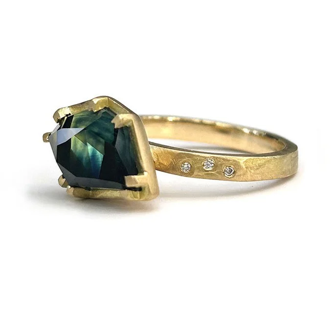 Australian Sapphire and diamond engagement ring