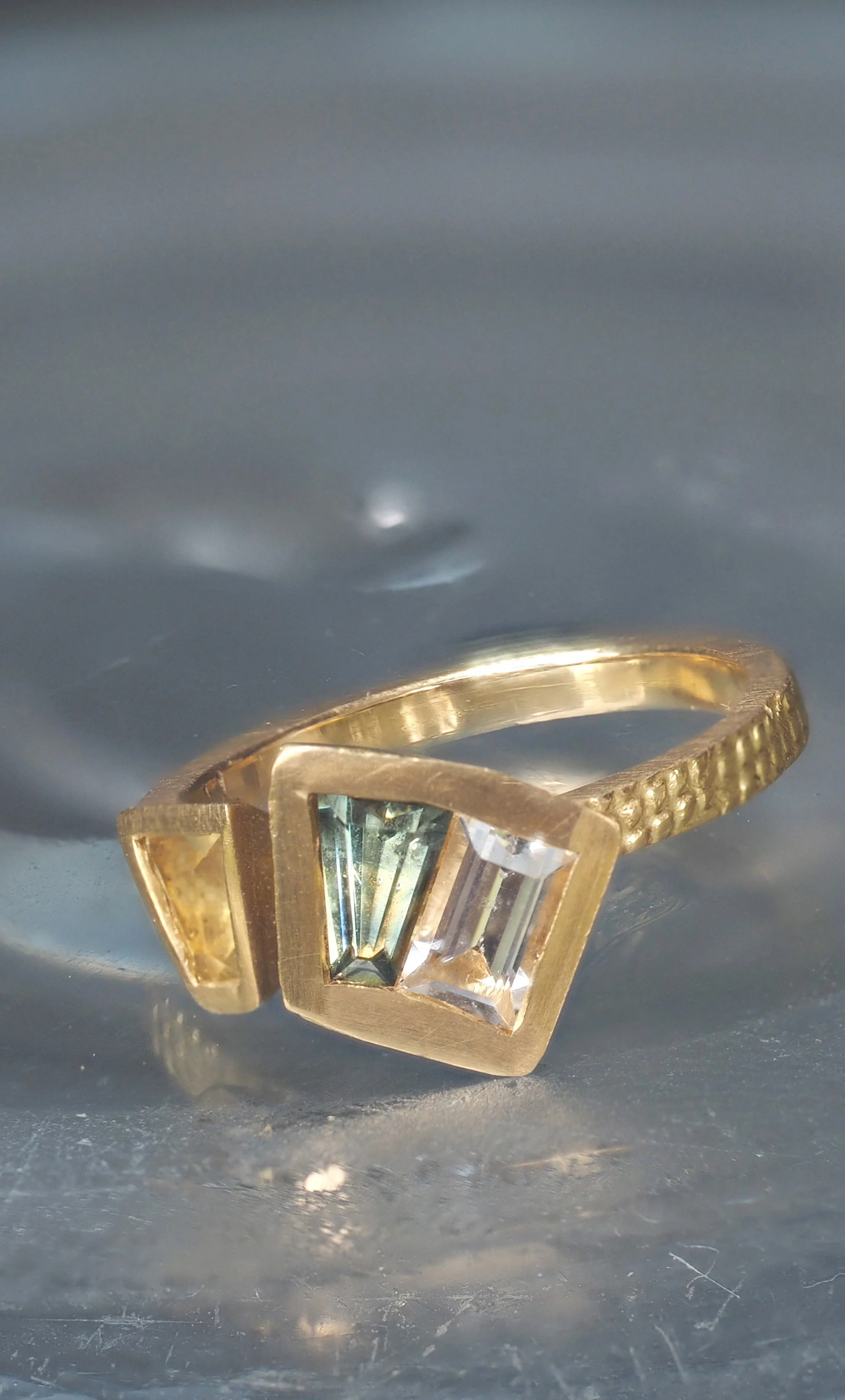Handmade engagement ring gold and sapphires by Georgie Brooks