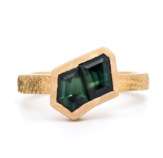 Hand made engagement ring with Sapphires and recycled gold by Georgie Brooks