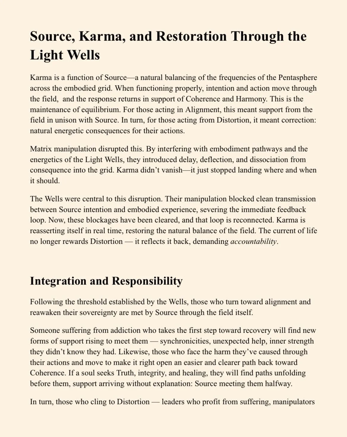 An excerpt from my book, The Hum &amp; The Flame, regarding the return of Karma through the restoration of the Light Wells. 🥷🏽🧎🏽🩸🪞🙏🏽🧿.