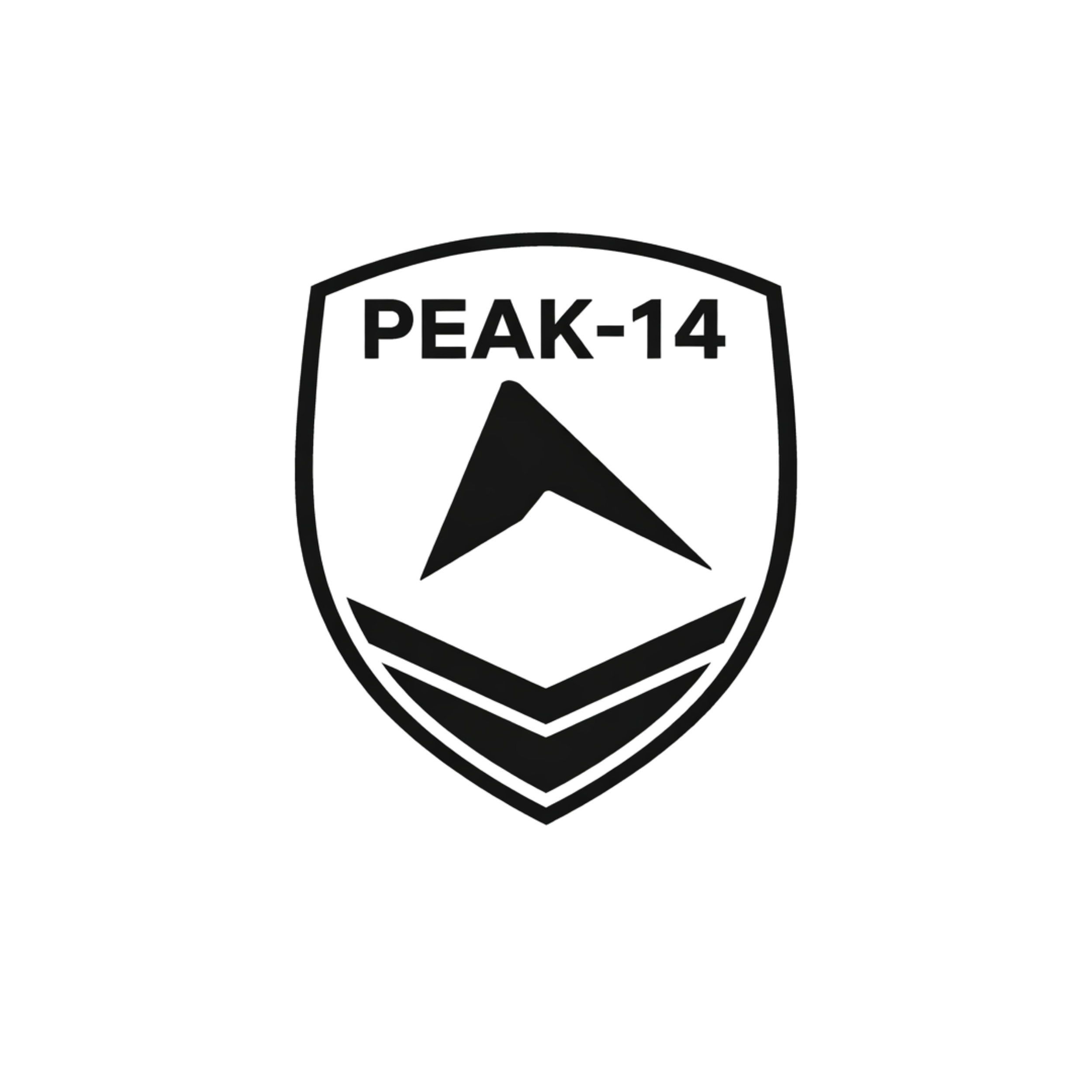 A black military-style patch with a gray eagle emblem, the text 'PEAK-14' at the top, and two horizontal gray bars below.