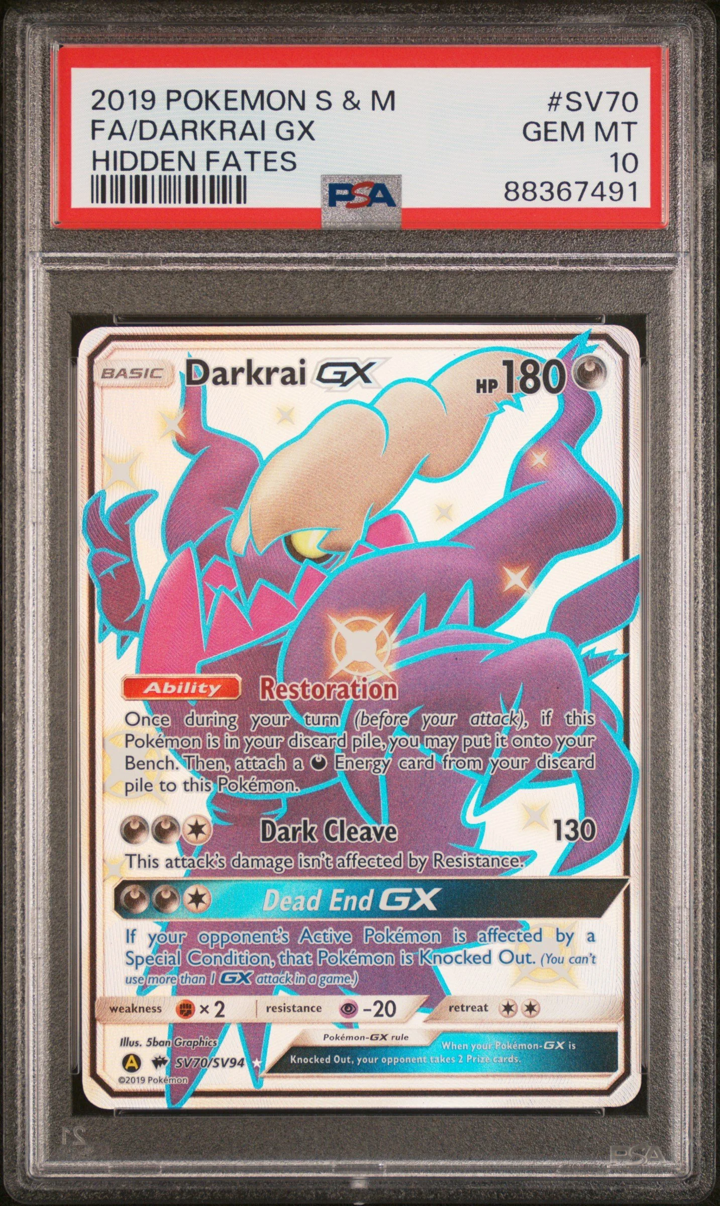 Sequential PSA 9/10 Set - 2019 POKEMON SUN & MOON HIDDEN FATES #SV70 FULL ART/DARKRAI GX