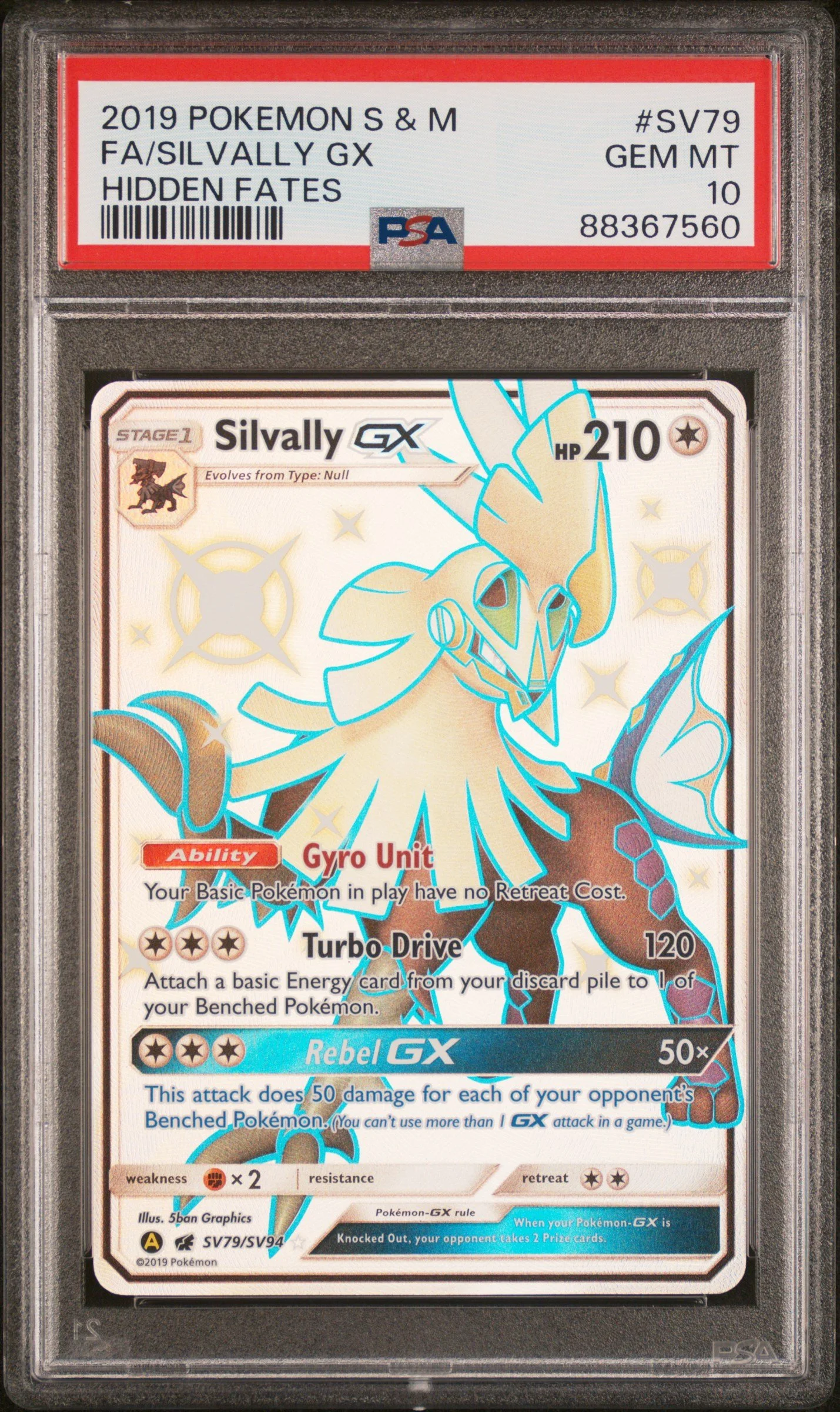 PSA 10 2019 POKEMON SUN & MOON HIDDEN FATES #SV79 FULL ART/SILVALLY GX