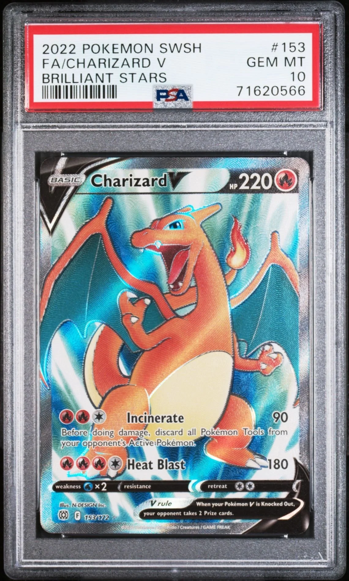 PSA 10 2022 POKEMON SWORD & SHIELD BRILLIANT STARS #153 FULL ART/CHARIZARD V