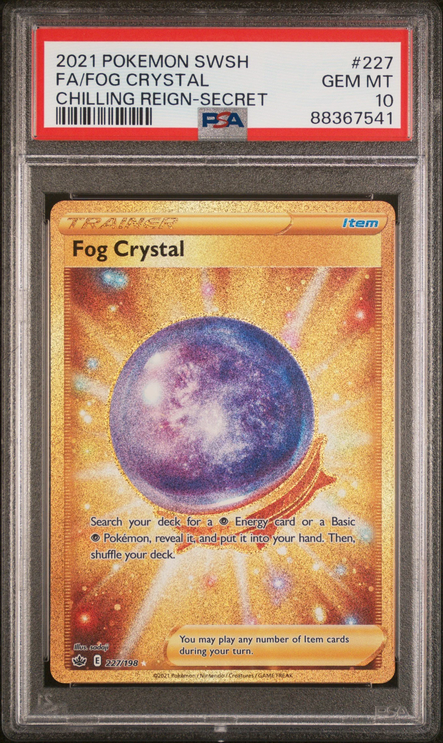 PSA 10 2021 POKEMON SWORD & SHIELD CHILLING REIGN | SECRET #227 FULL ART/FOG CRYSTAL