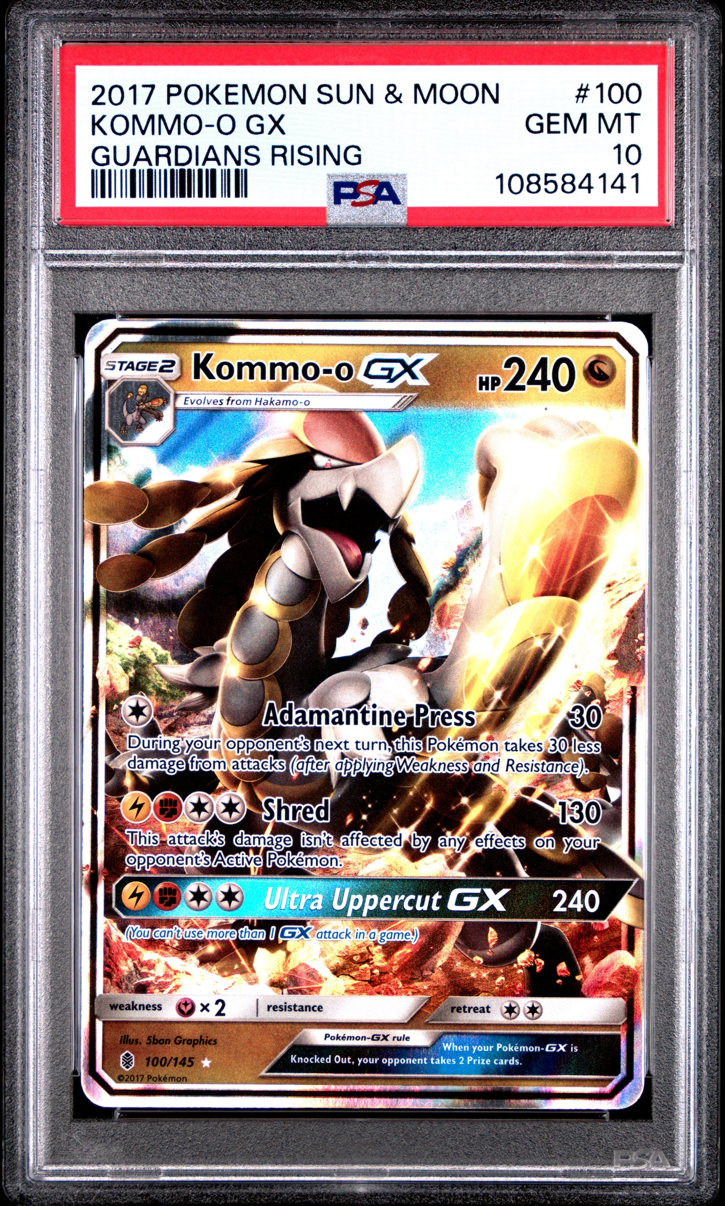 2017 POKEMON SUN & MOON GUARDIANS RISING #100 KOMMO-O GX PSA 10