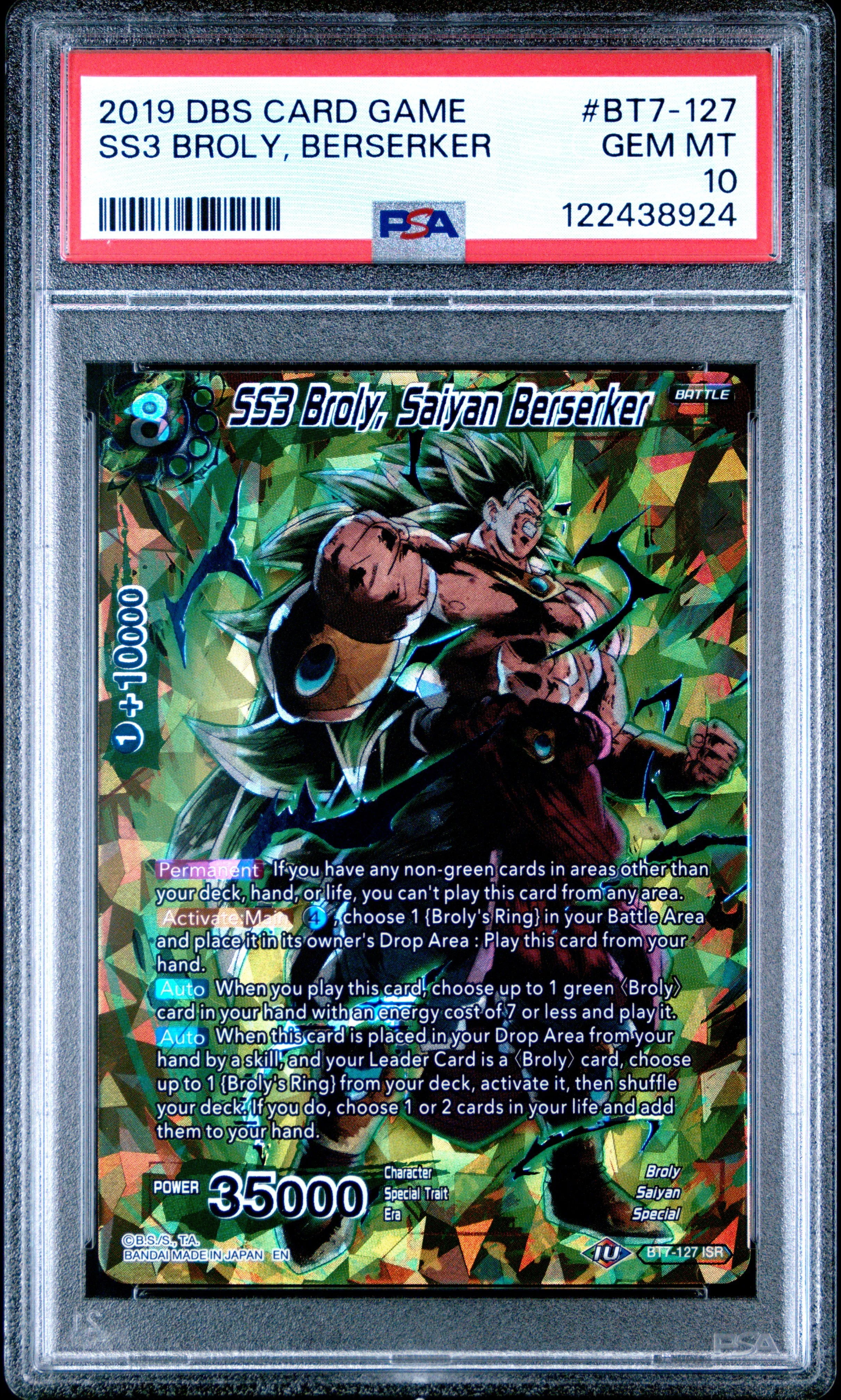 PSA 10 2019 DRAGON BALL SUPER CARD GAME SERIES 7 ASSAULT OF THE SAIYANS BT7-127 SS3 BROLY, SAIYAN BERSERKER