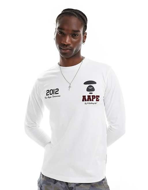 Aape By A Bathing Ape Logo Long Sleeve T-shirt with Back Print in White  (Men's Medium)