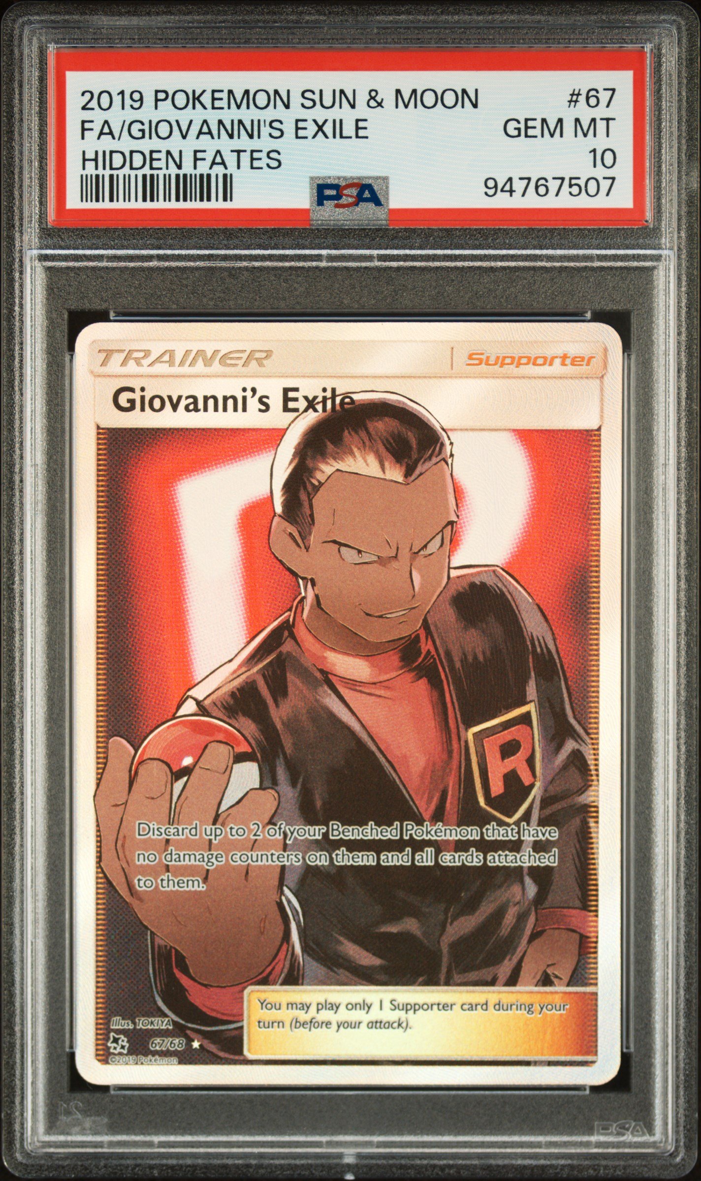 2019 POKEMON SUN & MOON HIDDEN FATES #67 FULL ART/GIOVANNI'S EXILE PSA 10 GEM MT